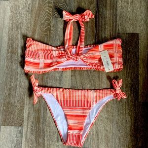 Phax Bikini Lg Coral and white CALI BANDEAU TOP and CALI TIE
SIDE BOTTOM